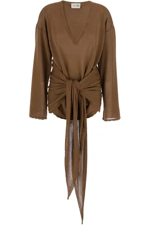 The Attico Asymmetric Mini Dress With V Neck And Semi Sheer Design In Viscose Woman