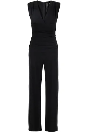 Norma Kamali Jumpsuit With V Neck And Shirred Waist In Tech Fabric Stretch Woman