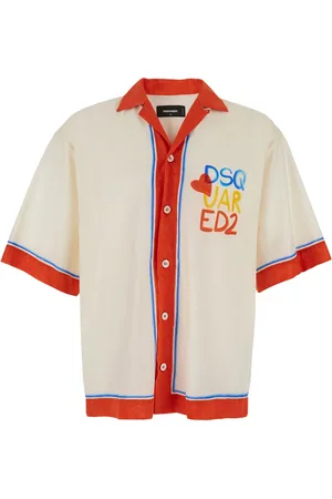 Dsquared2 Bowling Shirt With Cuban Collar And Printed Logo On The Front In Cotton Man