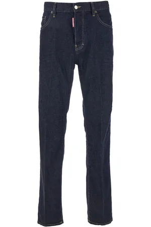 Dsquared2 Blue Five Pockets Jeans With Contrast Stitching And Tapered Design In Cotton Man