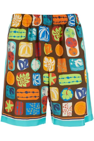Dsquared2 Bermuda With Elastic Waist And All-over Graphic Print In Silk Man
