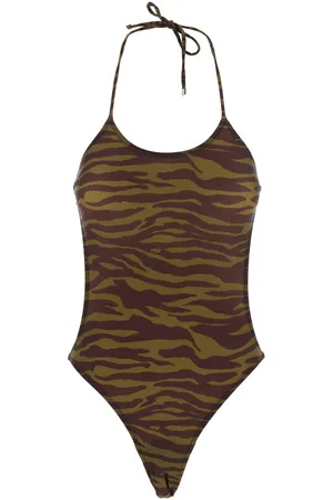 The Attico Swimsuit With Halterneck With Tie And All-over Print In Tech Fabric Stretch Woman