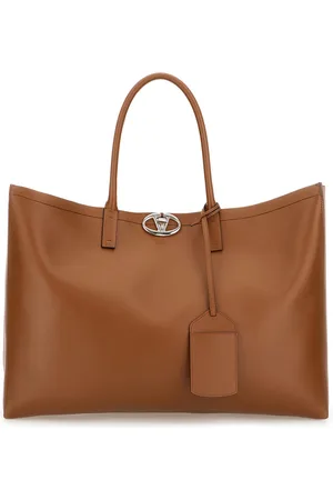 VALENTINO GARAVANI Brown Leather Medium Vlogo Locker Shopping Bag
