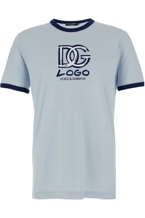 Dolce & Gabbana Light Blue Crewneck T-shirt With Logo Print On The Front And Contrasting Details In Cotton Man