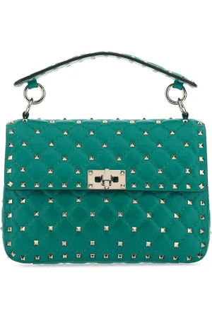 VALENTINO GARAVANI Teal Green Nappa Leather Medium Rockstud Spike Handbag