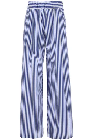 SEMICOUTURE Jhonny Blue Pants With Elastic Waist And All-over Striped Motif In Cotton Blend Stretch Woman