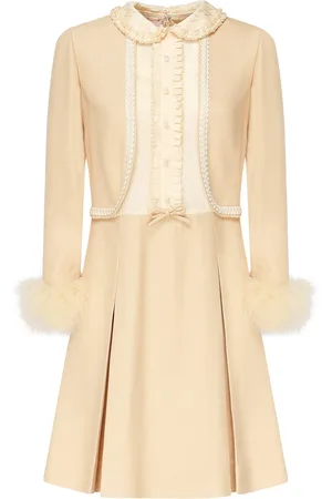 VALENTINO GARAVANI Rustic Silk Mini Dress With Feathers