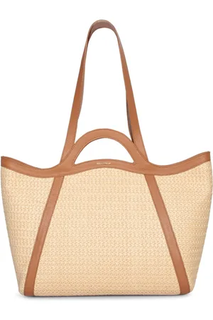Coccinelle Amalia Tote Bag In Nude Raffia And Leather