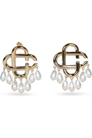 Casablanca Pearl And Gold Logo Earrings