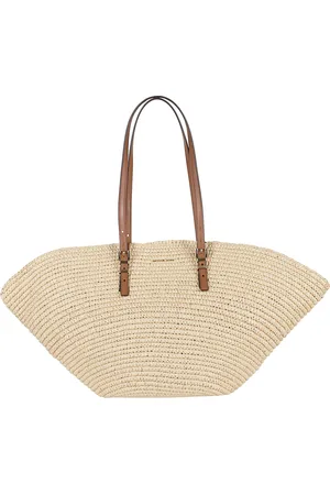 Michael Kors Isa Large Beige Shopper With Woven Design And Two Adjustable Handles In Tech Fabric Woman