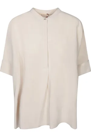BLANCA Chalk Linen Mandarin Collar Blouse
