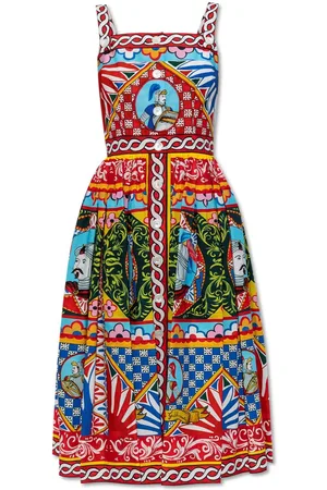 Dolce & Gabbana Carretto Printed Square Neck Midi Dress