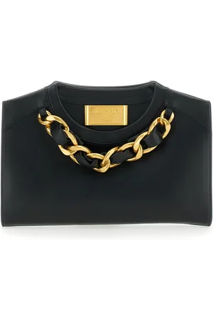 Balmain Pouch With Logo Plaque On The Front And Crewneck Effect In Leather Woman