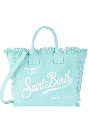 MC2 SAINT BARTH Colette Light Blue Handbag With Adjustable And Removable Shoulder Strap And Logo Lettering On The Front In Linen Girl