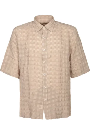 COSTUMEIN Beige Short Sleeve Linen Shirt
