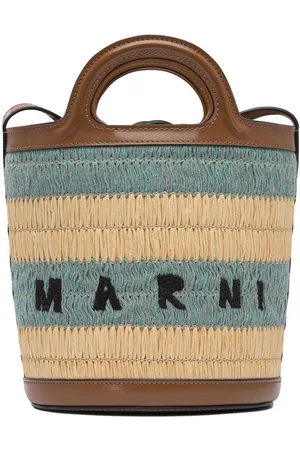 Marni Logo Detailed Striped Woven Bucket Bag