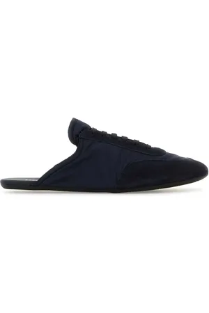 Prada Navy Blue Suede And Re-nylon Slippers