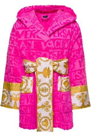 VERSACE Accappatoio Corto Con Motivo Barocco In Spugna Di Cotone Nero Home
