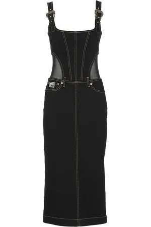 VERSACE Contrast-stitching Sleeveless Denim Dress