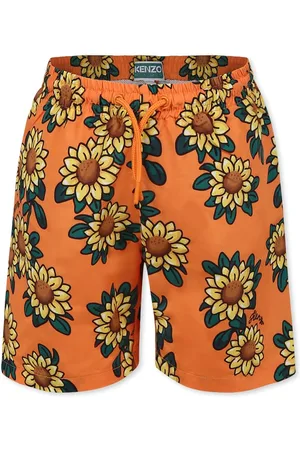 Kenzo Swim Shorts For Boy With Sunflower Print And Black Logo