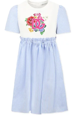 Dolce & Gabbana Light Blue Dress For Girl With Logo
