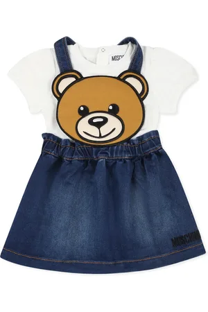 Moschino Blue Dungarees Set For Baby Girl With Teddy Bear