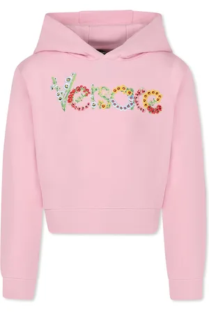 VERSACE Crop Sweatshirt For Girl With Embroidered Flower Logo