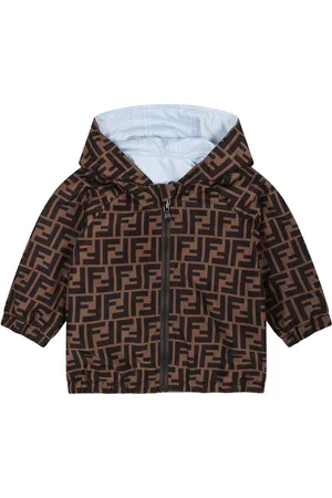 Fendi Reversible Light Blue Windbreaker For Baby Girl With Iconic Ff