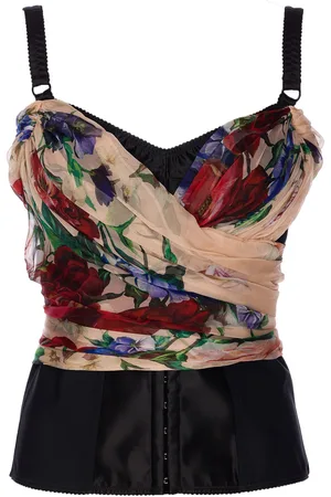 Dolce & Gabbana Fiori Print Marquisette And Chiffon Bustier Top