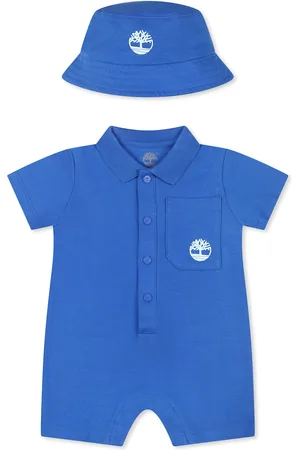 Timberland Light Blue Romper Set For Baby Boy With Tree