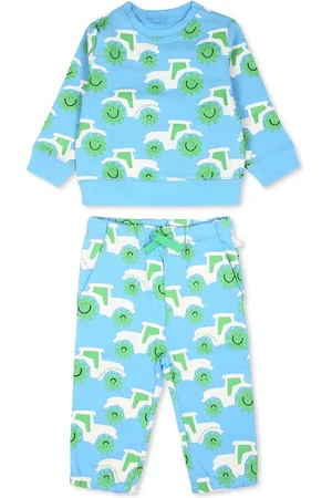 Stella McCartney Light Blue Tracksuit For Baby Boy With Sun And Tractor Print