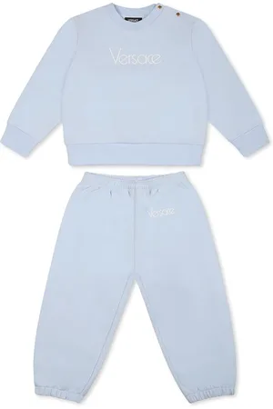 VERSACE Light Blue Suit For Baby Boy With Logo