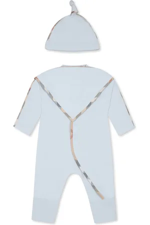 Burberry Light Blue Babygrow Set For Baby Boy With Vintage Check