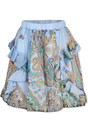 Etro Light Blue Skirt For Girl With Paisley Print