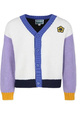 Kenzo Ivory Cardigan For Girl With Flowet Motif And Tiger