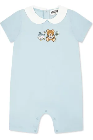 Moschino Light Blue Romper For Baby Boy With Teddy Bear