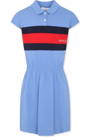 Gucci Light Blue Dress For Girl With Web Detail