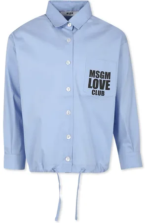 Msgm Light Blue Shirt For Girl With Logo