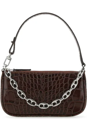 By Far Chocolate Leather Mini Rachel Handbag
