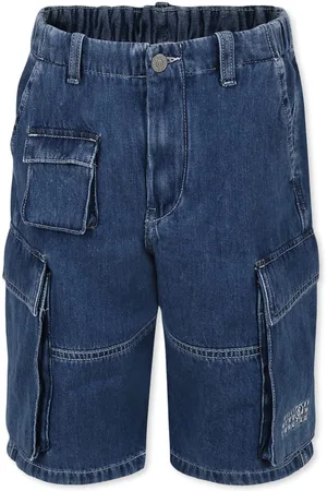 Maison Margiela Blue Cargo Shorts For Kids With White Logo