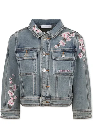 MONNALISA Denim Jacket For Girl With Logo And Embroidery