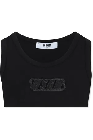 Msgm Balck Tank Top For Girl With Logo