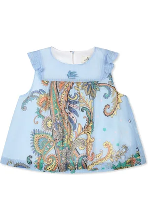 Etro Light Blue Top For Girl With Paisley Print
