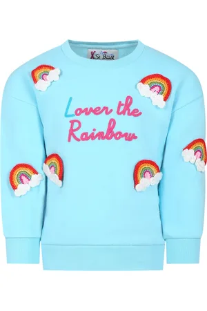 MC2 SAINT BARTH Light Blue Sweatshirt For Girl With Rainbow