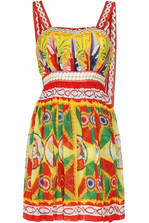 Dolce & Gabbana Mini Dress With Carretto Print In Chiffon