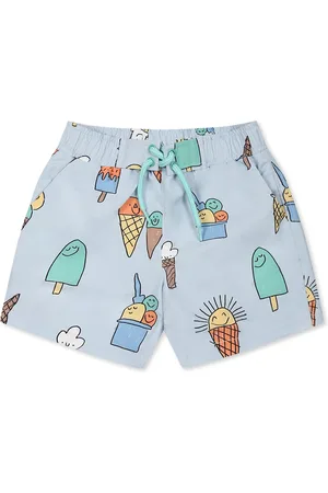 Stella McCartney Light Blue Swim Shorts For Baby Boy With Ice Cream