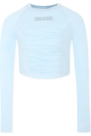 Pinko Light Blue Crop T-shirt For Girl With Logo