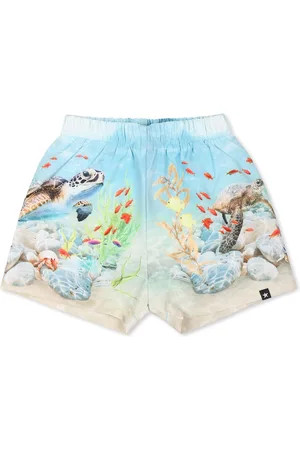 Molo Light Blue Swim Shorts For Baby Boy With Ocean Print