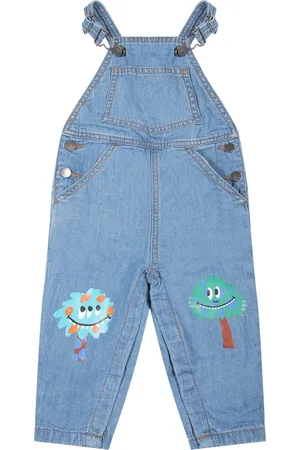 Stella McCartney Blue Dungarees For Baby Boy With Trees Print