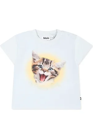 Molo Light Blue T-shirt For Babykids With Cat